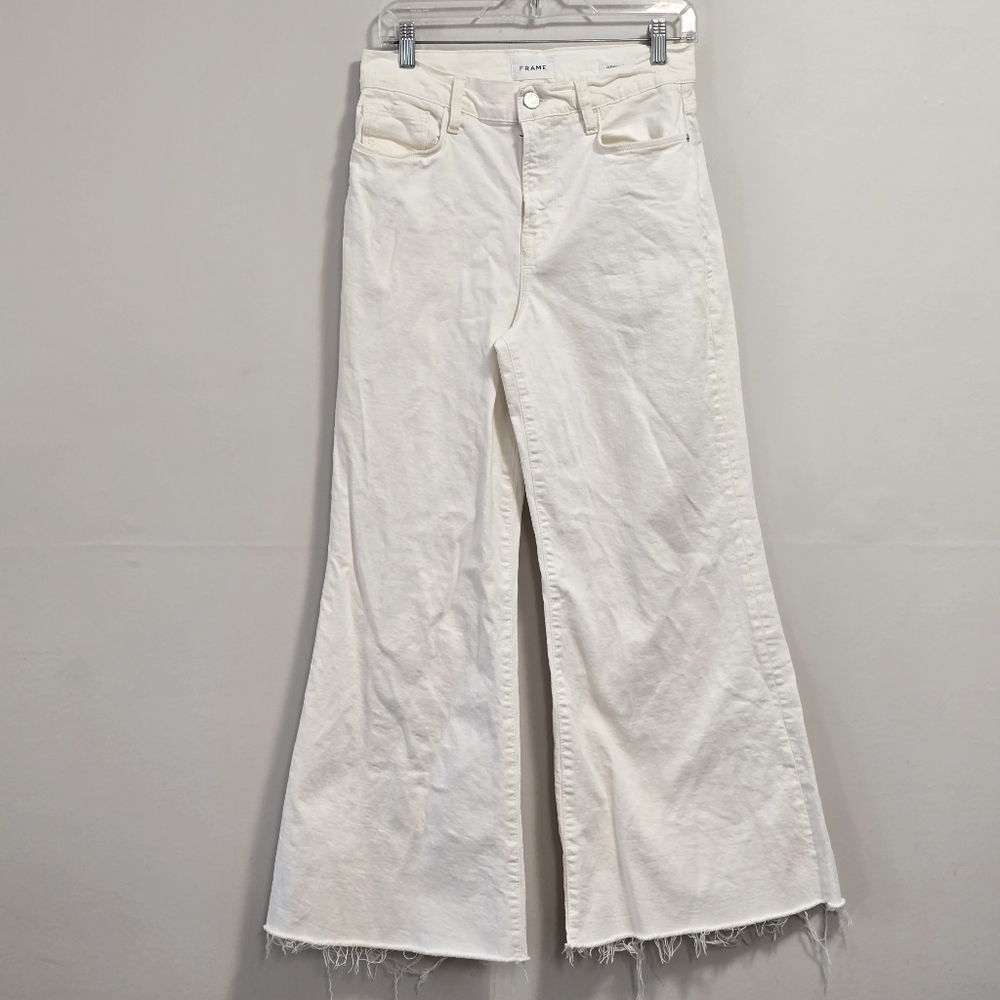 Frame Le Palazzo CropDenim White Flare Wide Leg Jeans
